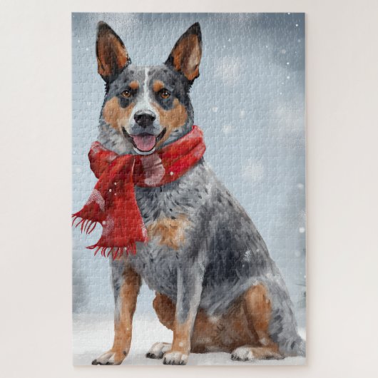 Australischer Rinderhund im Schnee Weihnachten Puzzle (Vertikal)