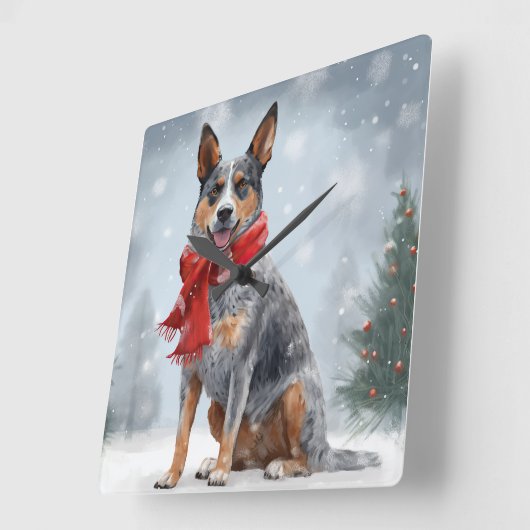 Australischer Rinderhund im Schnee Weihnachten Quadratische Wanduhr (Winkel)