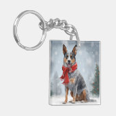Australischer Rinderhund im Schnee Weihnachten Schlüsselanhänger (Vorderseite links)