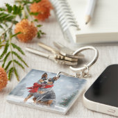 Australischer Rinderhund im Schnee Weihnachten Schlüsselanhänger (Vorderseite rechts)