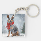 Australischer Rinderhund im Schnee Weihnachten Schlüsselanhänger (Rückseite)