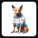 Australischer Rinderhund in Weihnachten Sweater St Quadratischer Aufkleber<br><div class="desc">Dieser Red Australian Cattle Dog (auch bekannt als Red Heeler oder Queensland Heeler) trägt vielleicht einen festlichen Rentierpullover - aber lass dir nicht den saisonalen Narr. Das ist das Gesicht eines Hirten, der Ihren Urlaubsunsinn kaum toleriert. Ideal für Laptops, Umschläge, Geschenketiketten oder überall, wo Sie gewollt haben, um ein wenig...</div>
