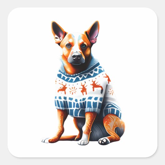 Australischer Rinderhund in Weihnachten Sweater St Quadratischer Aufkleber (Vorderseite)
