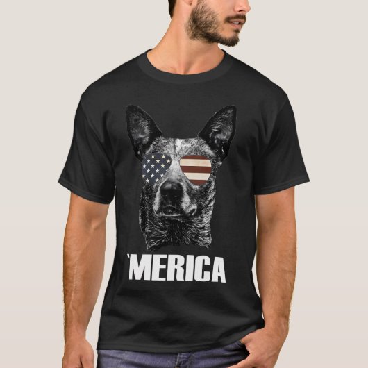 Australischer Rinderhund Merica USA Flaggenbrille  T-Shirt (Vorderseite)