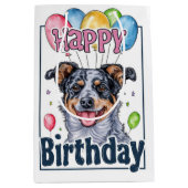 Australischer Rinderhund mit Balloons zum Geburtst Mittlere Geschenktüte (Vorderseite)