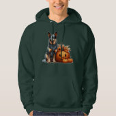 Australischer Rinderhund neben einem Jack-O-Lanter Hoodie (Vorderseite)