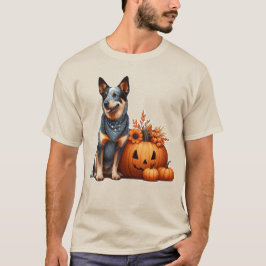 Australischer Rinderhund neben einem Jack-O-Lanter T-Shirt