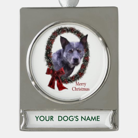 Australischer Rinderhund Personalisiert Banner-Ornament Silber (Vorderseite)