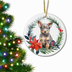 Australischer Rinderhund Welpe Watercolor Poinsett Keramik Ornament