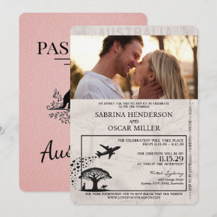 Australischer rosa Reisepass Hochzeitseinladung Einladung