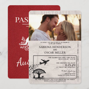 Australischer roter Reisepass zur Hochzeit Einladung