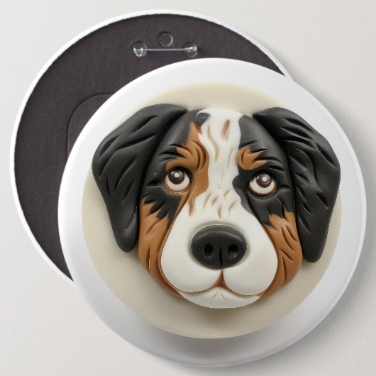 Australischer Schäferhund 3D inspiriert Button (Vorne & Hinten)