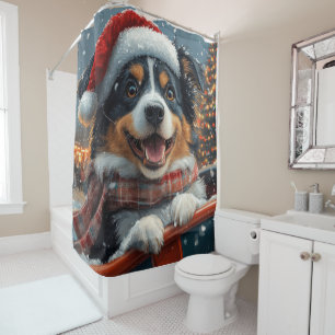 Australischer Schäferhund Achterbahn Weihnachten Duschvorhang