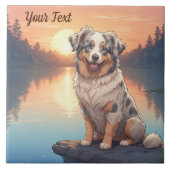 Australischer Schäferhund am See Fliese (Vorderseite)