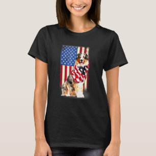 Australischer Schäferhund Amerikanische Flagge USA T-Shirt