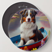 Australischer Schäferhund auf Paddle: Ein Landscha Button (Vorne & Hinten)