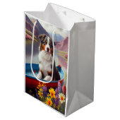 Australischer Schäferhund auf Paddle: Ein Landscha Mittlere Geschenktüte (Vorderseite Schrägansicht)