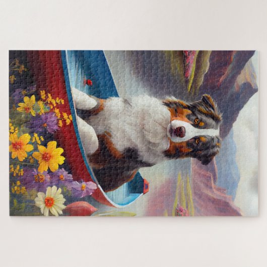 Australischer Schäferhund auf Paddle: Ein Landscha Puzzle (Horizontal)