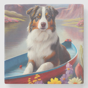 Australischer Schäferhund auf Paddle: Ein Landscha Steinuntersetzer