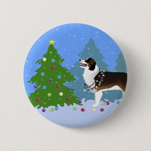 Australischer Schäferhund dekoriert Weihnachtsbaum Button (Vorderseite)