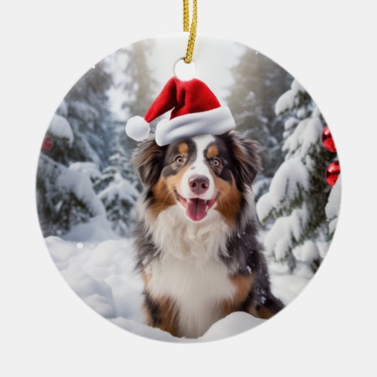 Australischer Schäferhund Dog Christmas Keepake Keramik Ornament (Vorne)