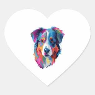 Australischer Schäferhund Dog Colorful 3 Herz-Aufkleber