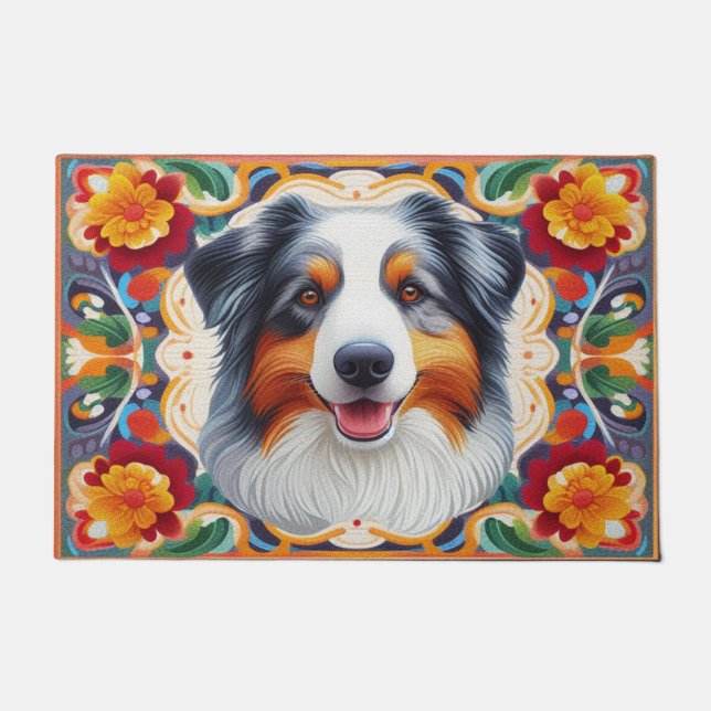 Australischer Schäferhund Dog Floral farbenfrohe G Fußmatte (Vorderseite)