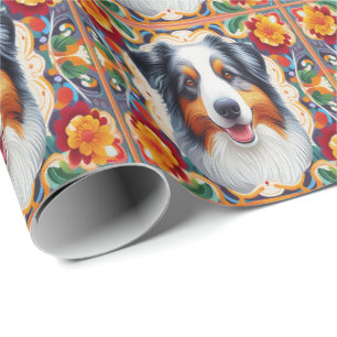 Australischer Schäferhund Dog Floral farbenfrohe G Geschenkpapier