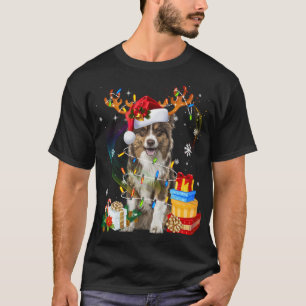 Australischer Schäferhund Dog Lights Weihnachtsman T-Shirt
