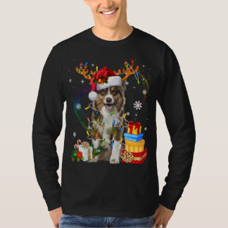 Australischer Schäferhund Dog Lights Weihnachtsman T-Shirt