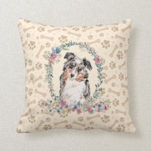 Australischer Schäferhund Dog Paw Print & Floral  Kissen