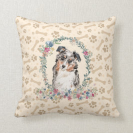 Australischer Schäferhund Dog Paw Print & Floral N Kissen