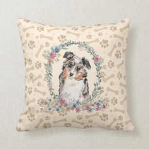 Australischer Schäferhund Dog Paw Print & Floral N Kissen