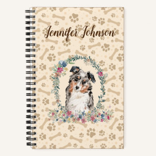 Australischer Schäferhund Dog Paw Print & Floral Notizblock