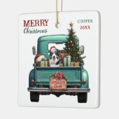 Australischer Schäferhund Dog Retro Truck Weihnach Keramikornament (Links)