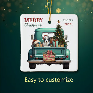 Australischer Schäferhund Dog Retro Truck Weihnach Keramikornament