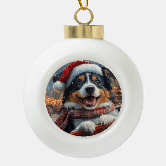 Australischer Schäferhund Dog Roller Untersetzer W Keramik Kugel-Ornament (Vorderseite)