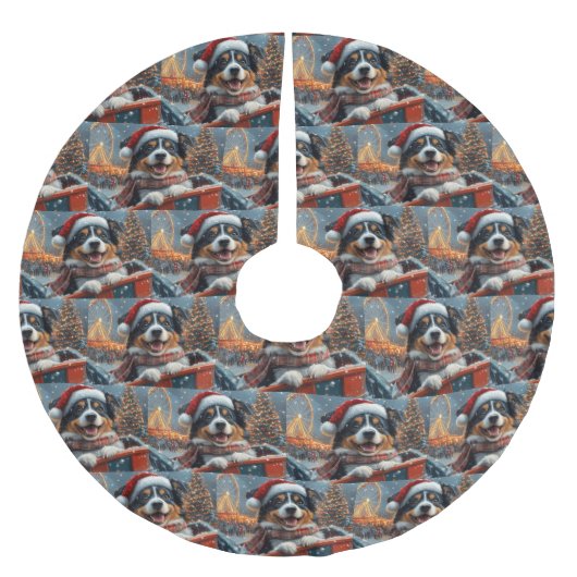 Australischer Schäferhund Dog Roller Untersetzer W Polyester Weihnachtsbaumdecke (Vorderseite)