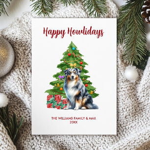 Australischer Schäferhund Familien-Weihnachten Feiertagskarte