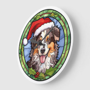 Australischer Schäferhund Festglass Weihnachten Große Wanduhr