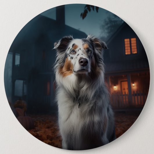 Australischer Schäferhund Halloween Beängstigend Button (Vorderseite)