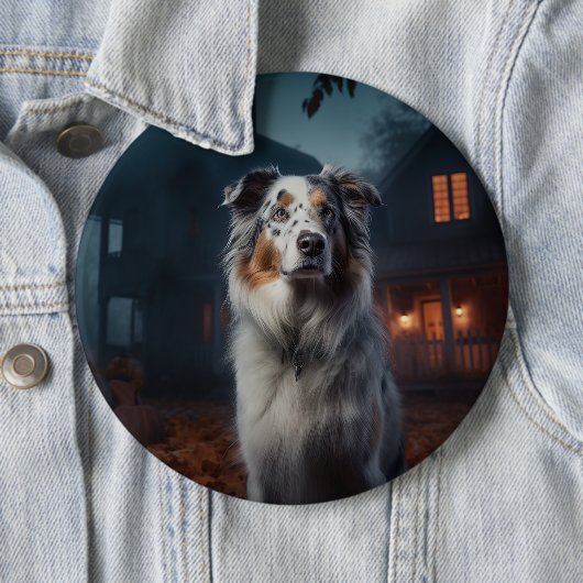 Australischer Schäferhund Halloween Beängstigend Button (Beispiel)