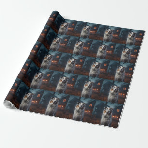 Australischer Schäferhund Halloween Beängstigend Geschenkpapier