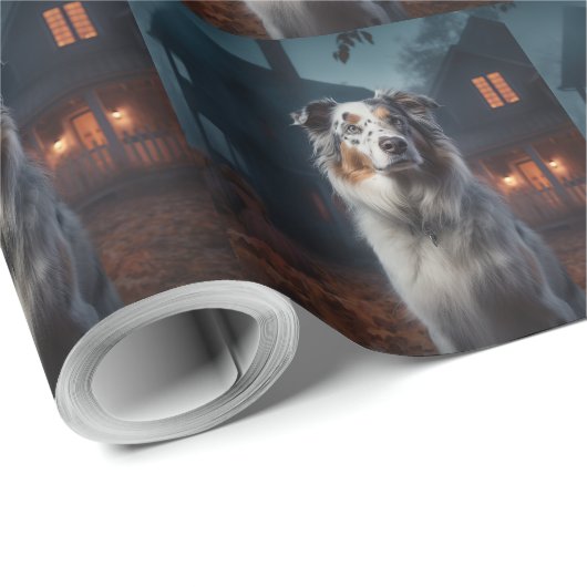 Australischer Schäferhund Halloween Beängstigend Geschenkpapier (Rolleneckpunkt)