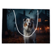 Australischer Schäferhund Halloween Beängstigend Große Geschenktüte (Rückseite)