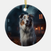 Australischer Schäferhund Halloween Beängstigend Keramik Ornament (Vorne)
