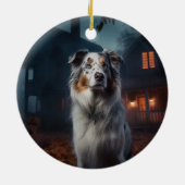 Australischer Schäferhund Halloween Beängstigend Keramik Ornament (Hinten)