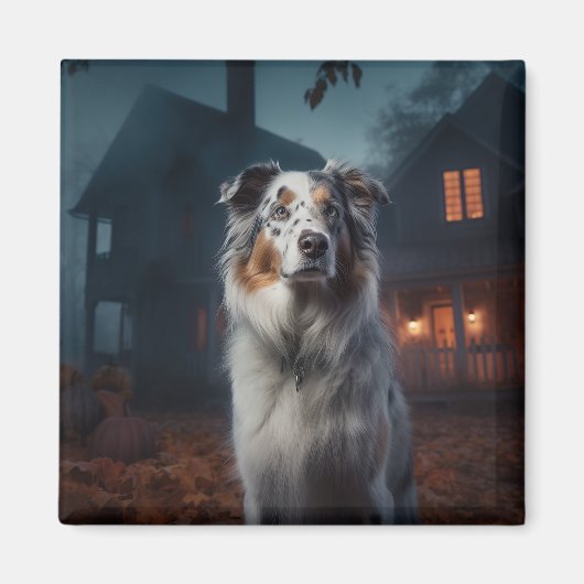 Australischer Schäferhund Halloween Beängstigend Magnet (Vorne)