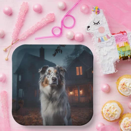 Australischer Schäferhund Halloween Beängstigend Pappteller (Party)