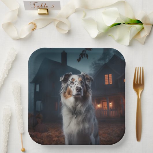 Australischer Schäferhund Halloween Beängstigend Pappteller (Hochzeit)